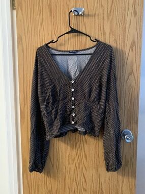 Heart Hips Dark Brown Polka Dot Long-sleeve Blouse